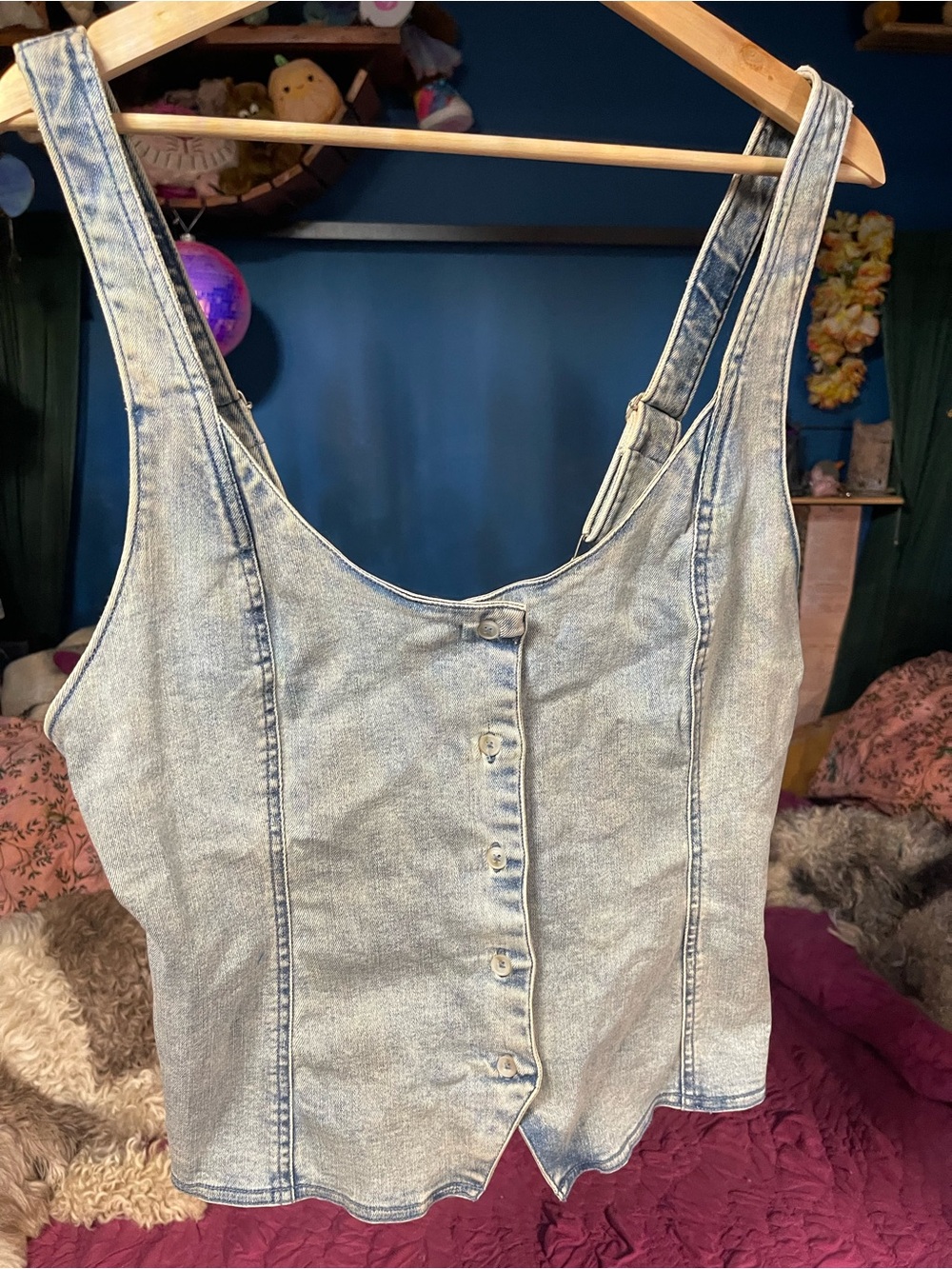 Free People Light Blue Denim Tank with Button Detail